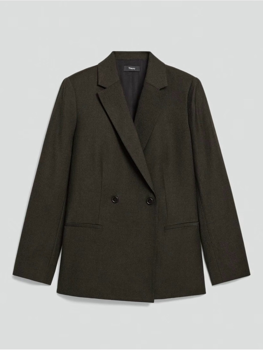$575 NWT Theory Wool Relaxed Double-Breasted Blazer in Sleek Flannel Size 10